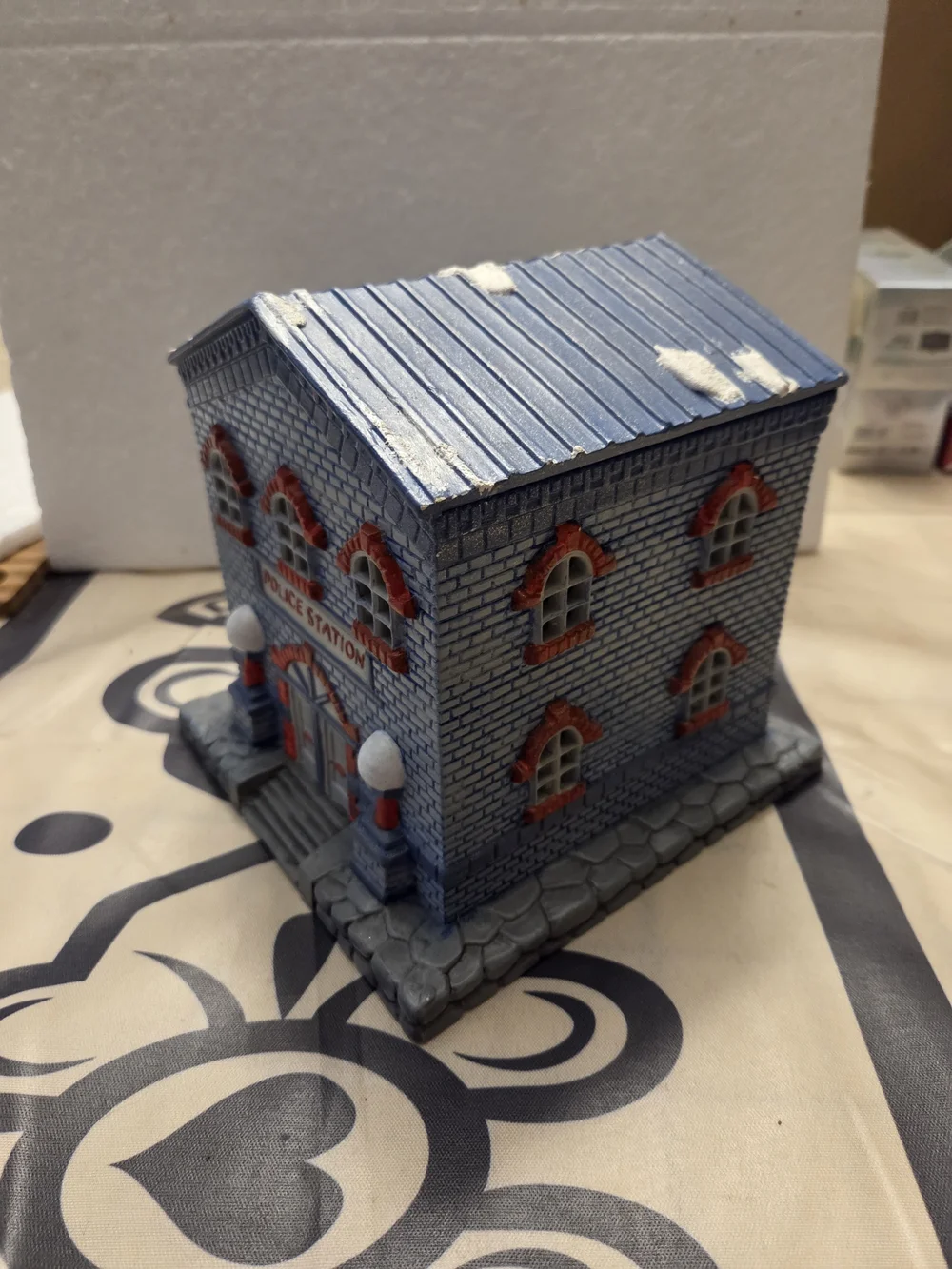 Holiday Decoration Police Station Figurine - Blue & Red